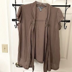 Brown shawl collar open front short sleeve cardigan 1x